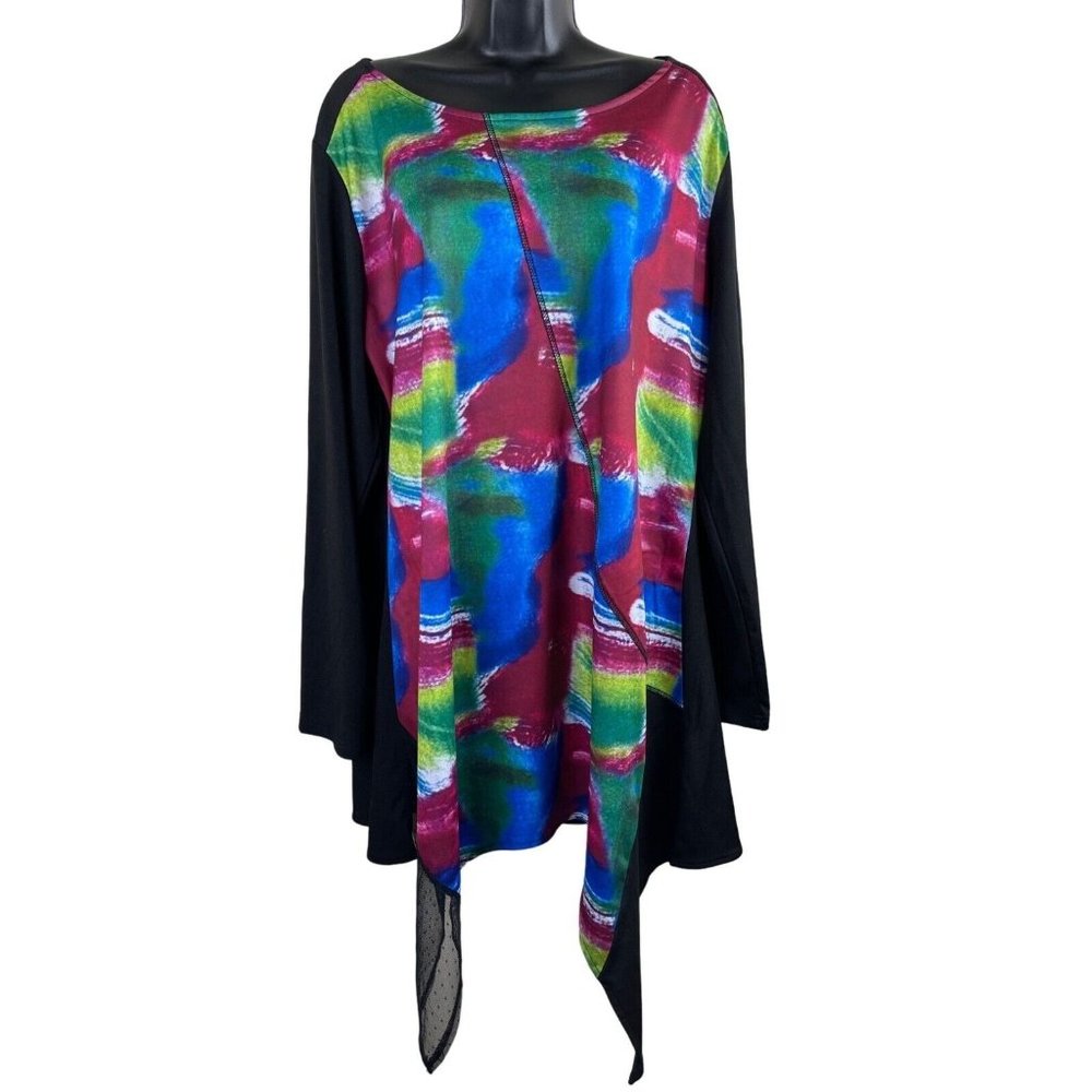 Tunic Dress Womens Plus Size XXL Long Sleeve Black Pink Blue Green Stretch Top